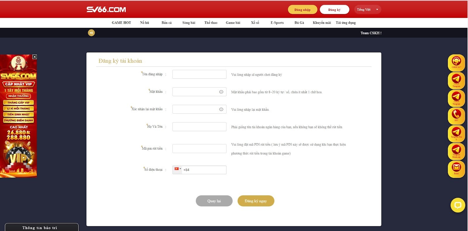 Tổng quan về Fafafa 1+2 SV66 và luật chơi chi tiết 8 Biểu mẫu hoàn thành thao tác đăng ký tài khoản