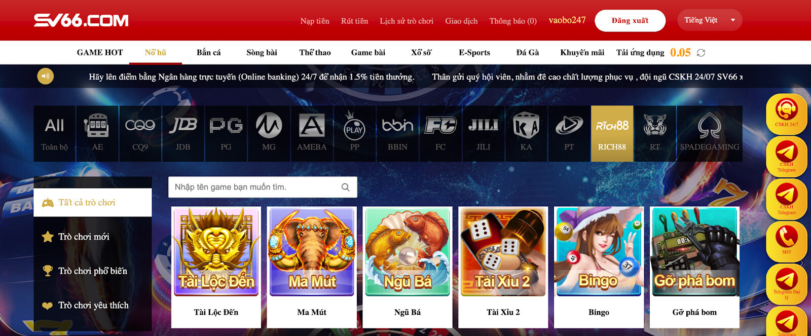 Christmas Gift SV66 - Cách chơi như thế nào? 6 Sảnh game Rich88 Gaming tại nhà cái SV66