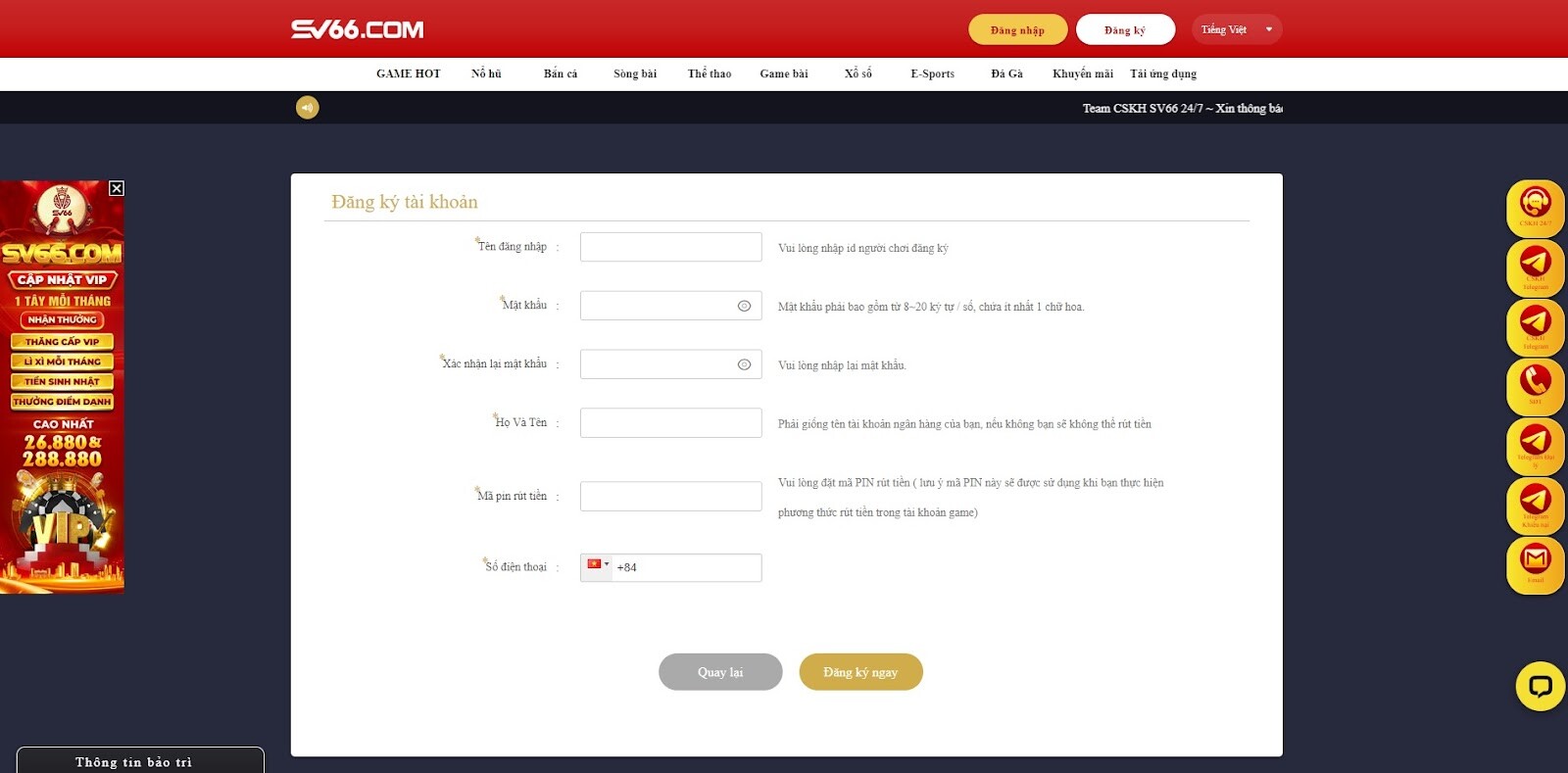 Xúc Xắc Phú Quý SV66 - Hướng dẫn đăng ký chơi game dễ thắng 9 Biểu mẫu đăng ký tài khoản mới chơi game Xúc Xắc Phú Quý tại SV66