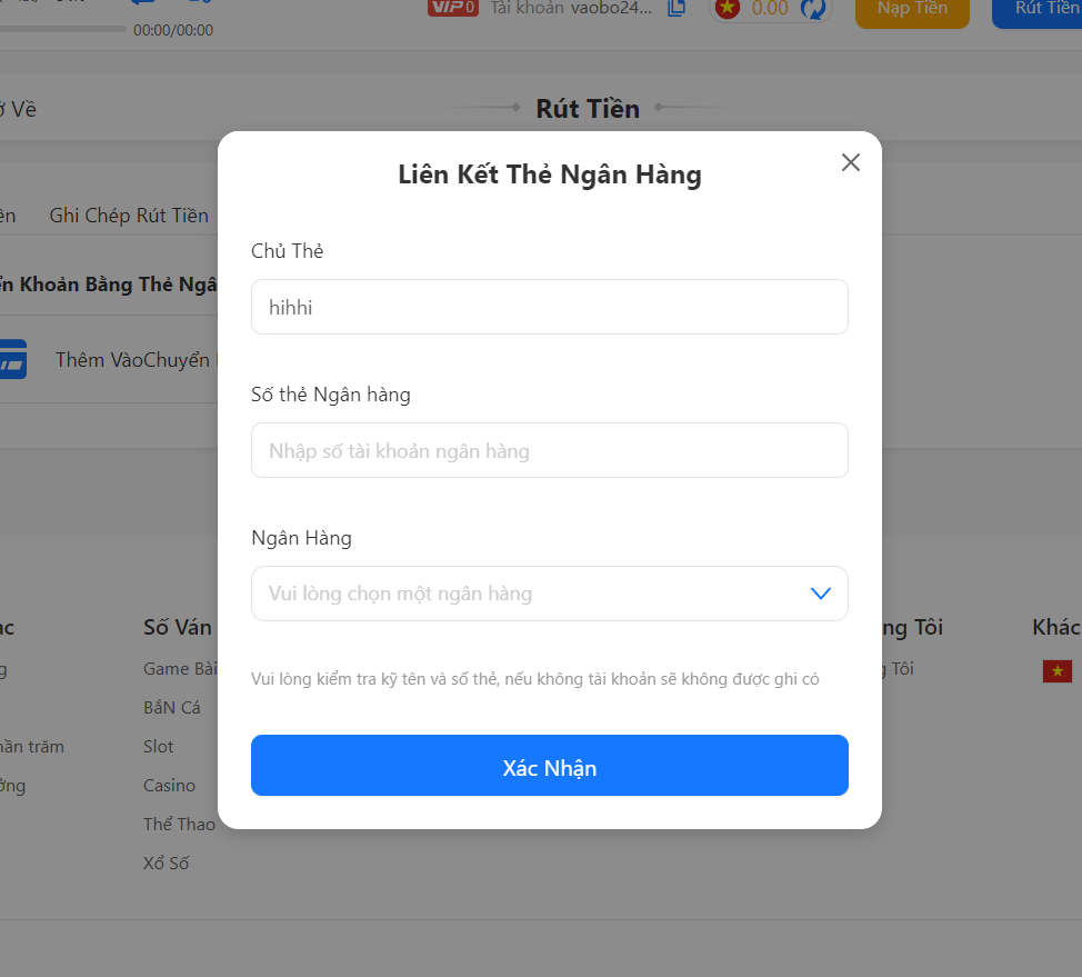 Hướng dẫn rút tiền SV66 chi tiết, chuẩn xác nhất 11 Xác nhận tài khoản ngân hàng
